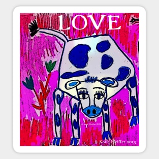 Blue Spotted Love Cow Sticker